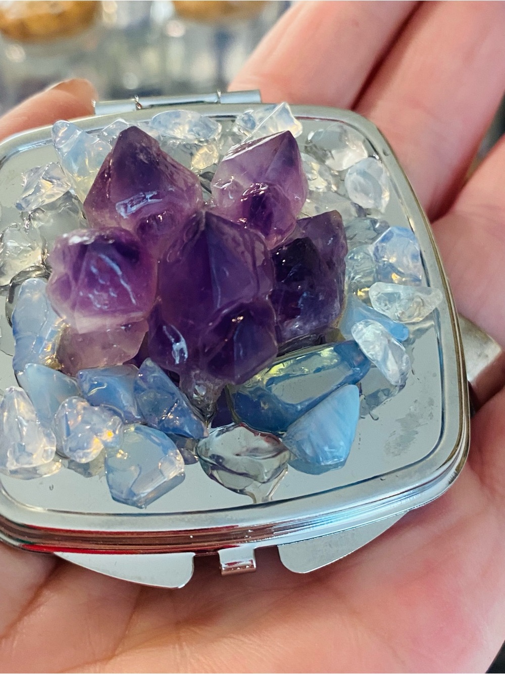 Amethyst Crystal Compact Mirror in Purple and Blue - Picture 6 of 9
